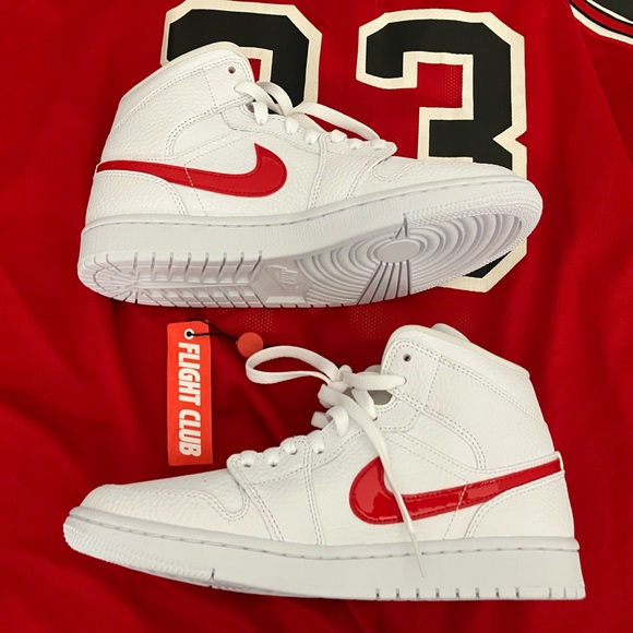 Nike Air Jordan 1 Mid White University Red Sneakers - Brand New Shoes - Picture 9 of 13